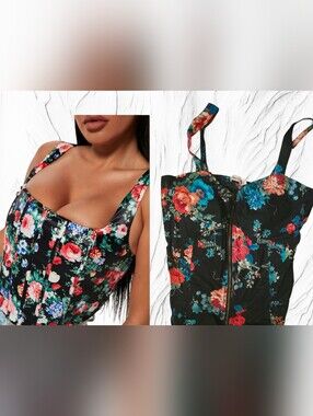liberty Black Floral Zip Corset Top